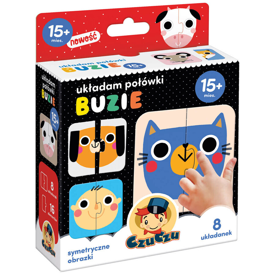 CzuCzu Apilar mitades, puzzle para niños, a partir de 15 meses, Caras, 16 piezas