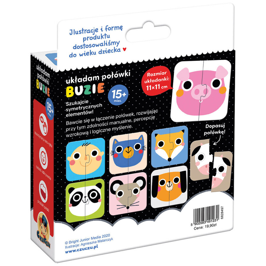 CzuCzu Apilar mitades, puzzle para niños, a partir de 15 meses, Caras, 16 piezas