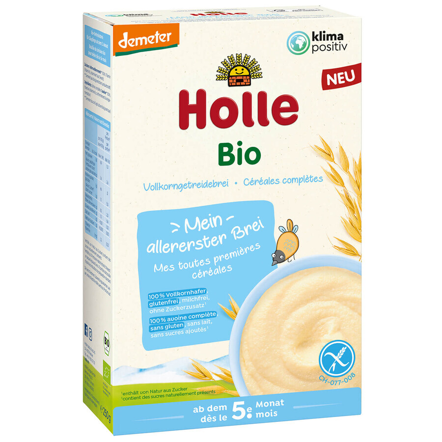 Holle gachas de avena Bio, sin leche, sin gluten, a partir de 5 meses, 250 g