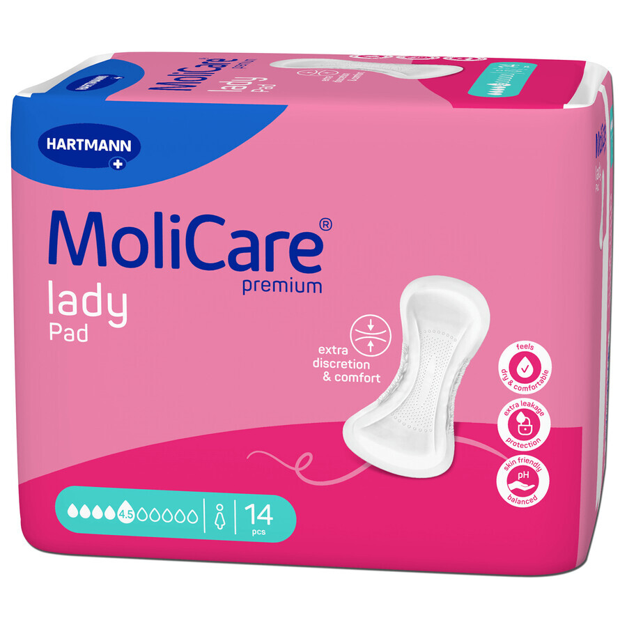 MoliCare Premium Lady Pad, anatomical absorbent pads, 4.5 drops, 14 pieces