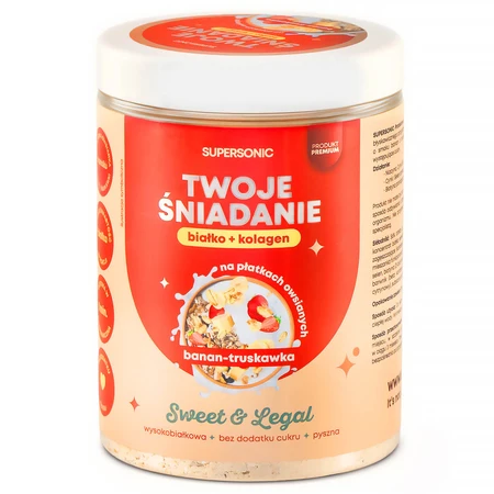 Supersonic Your Breakfast, copos de avena proteicos con colágeno sabor plátano y fresa, 420 g