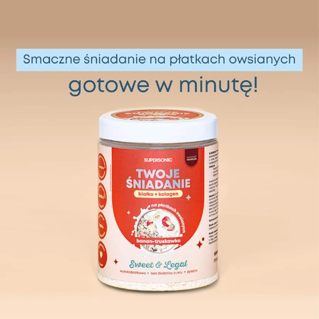 Supersonic Your Breakfast, copos de avena proteicos con colágeno sabor plátano y fresa, 420 g