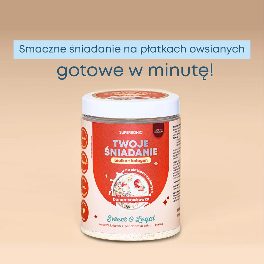 Supersonic Your Breakfast, copos de avena proteicos con colágeno sabor plátano y fresa, 420 g