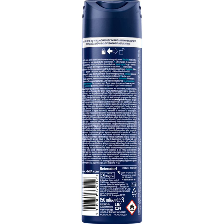 Nivea Men, spray antitranspirante, Cool Marine, 150 ml