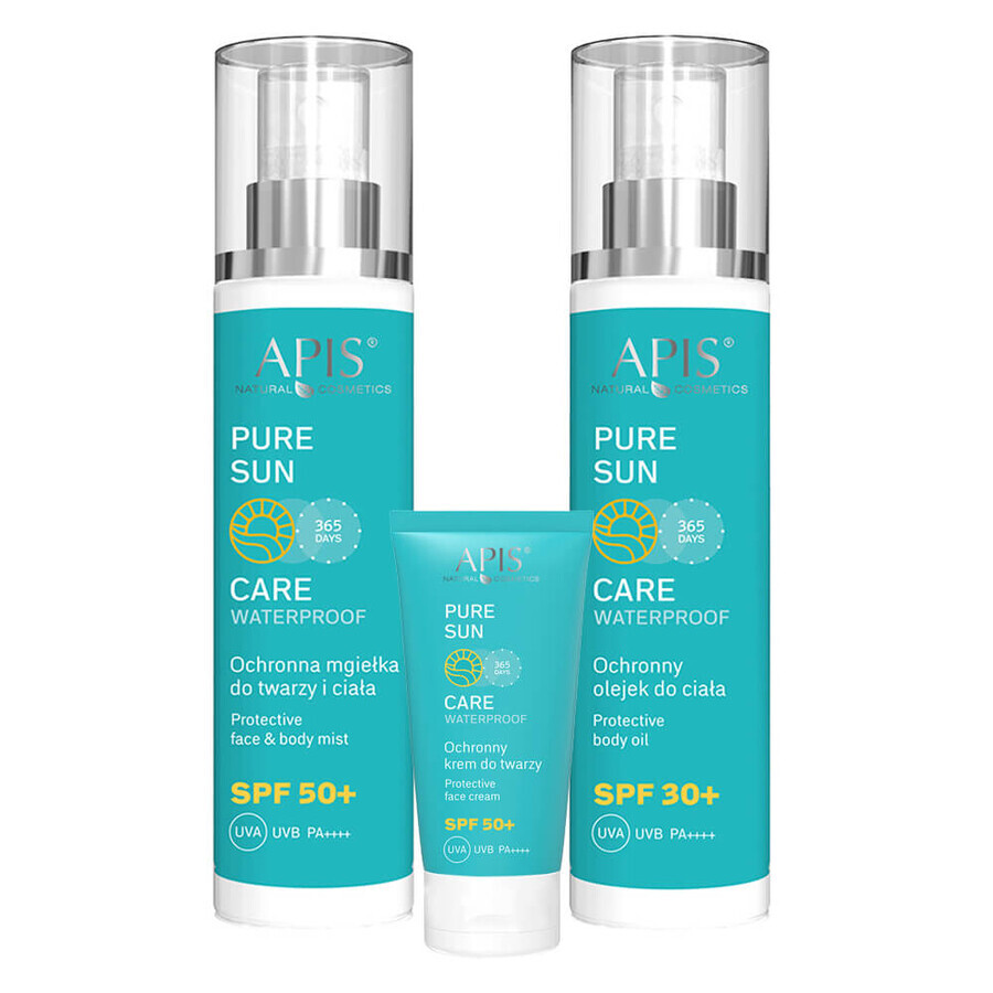 Apis Pure Sun Care set, bruma protectora facial y corporal, FPS 50, 150 ml + crema protectora facial, FPS 50, 50 ml + aceite corporal, FPS 30, 150 ml por 1 céntimo