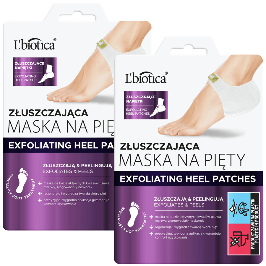 Kit L'Biotica, masque exfoliant pour les talons, exfoliant pour la tension, 2 x 18 g