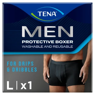 Tena Men Protective Boxer, wiederverwendbare Boxershorts bei leichter Inkontinenz, schwarz, Größe L, 1 Stück