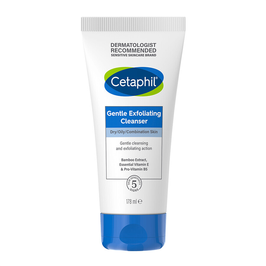 Cetaphil, gel limpiador facial suave con exfoliante, 178 ml + crema hidratante facial con ácido hialurónico, noche, 48 ml gratis