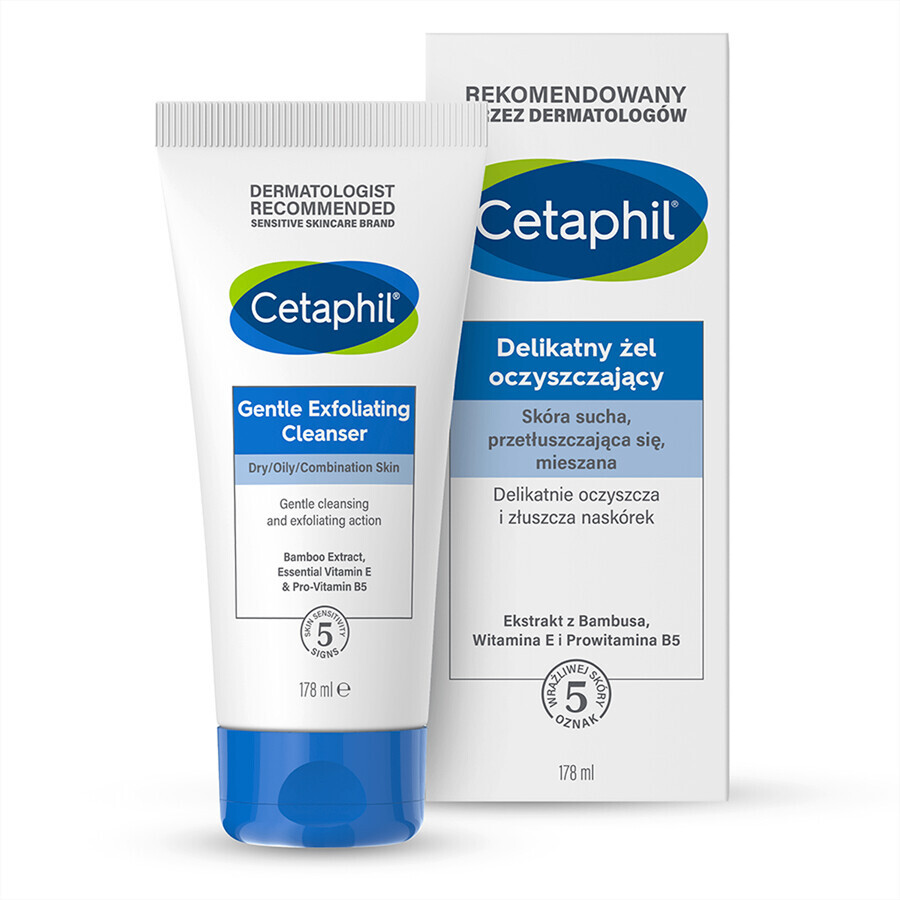 Cetaphil, gel limpiador facial suave con exfoliante, 178 ml + crema hidratante facial con ácido hialurónico, noche, 48 ml gratis