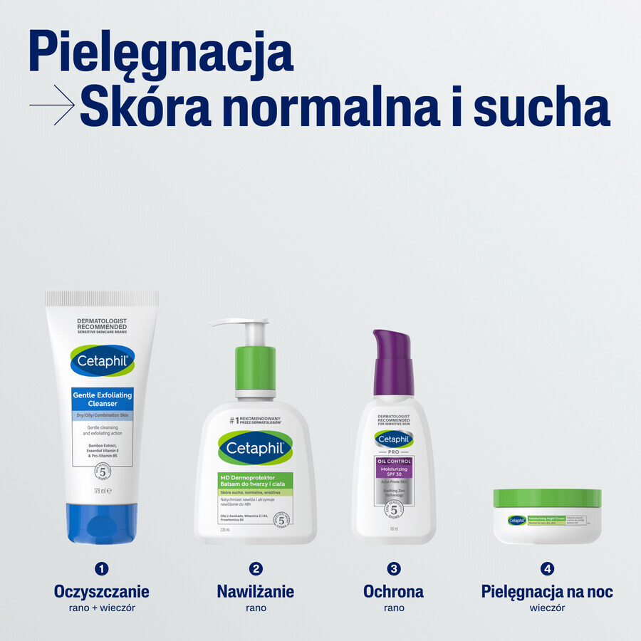 Cetaphil, gel limpiador facial suave con exfoliante, 178 ml + crema hidratante facial con ácido hialurónico, noche, 48 ml gratis