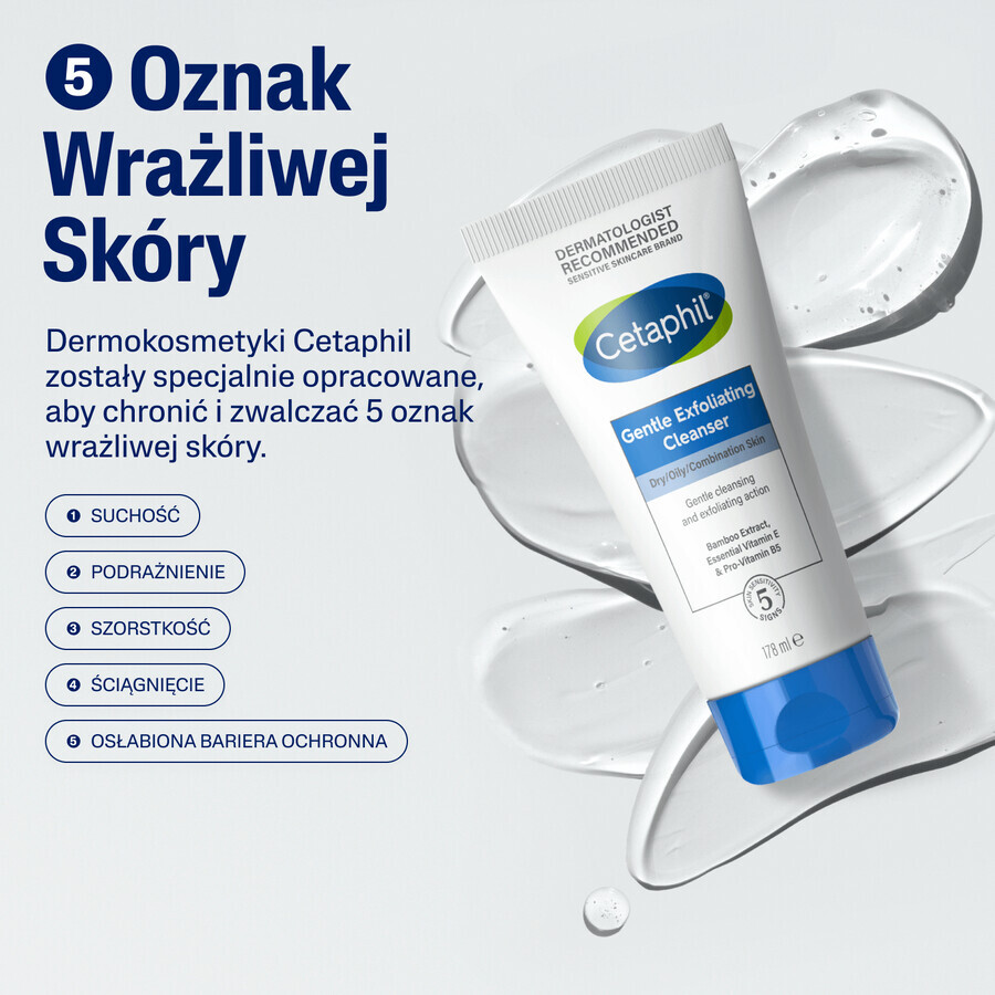 Cetaphil, gel limpiador facial suave con exfoliante, 178 ml + crema hidratante facial con ácido hialurónico, noche, 48 ml gratis