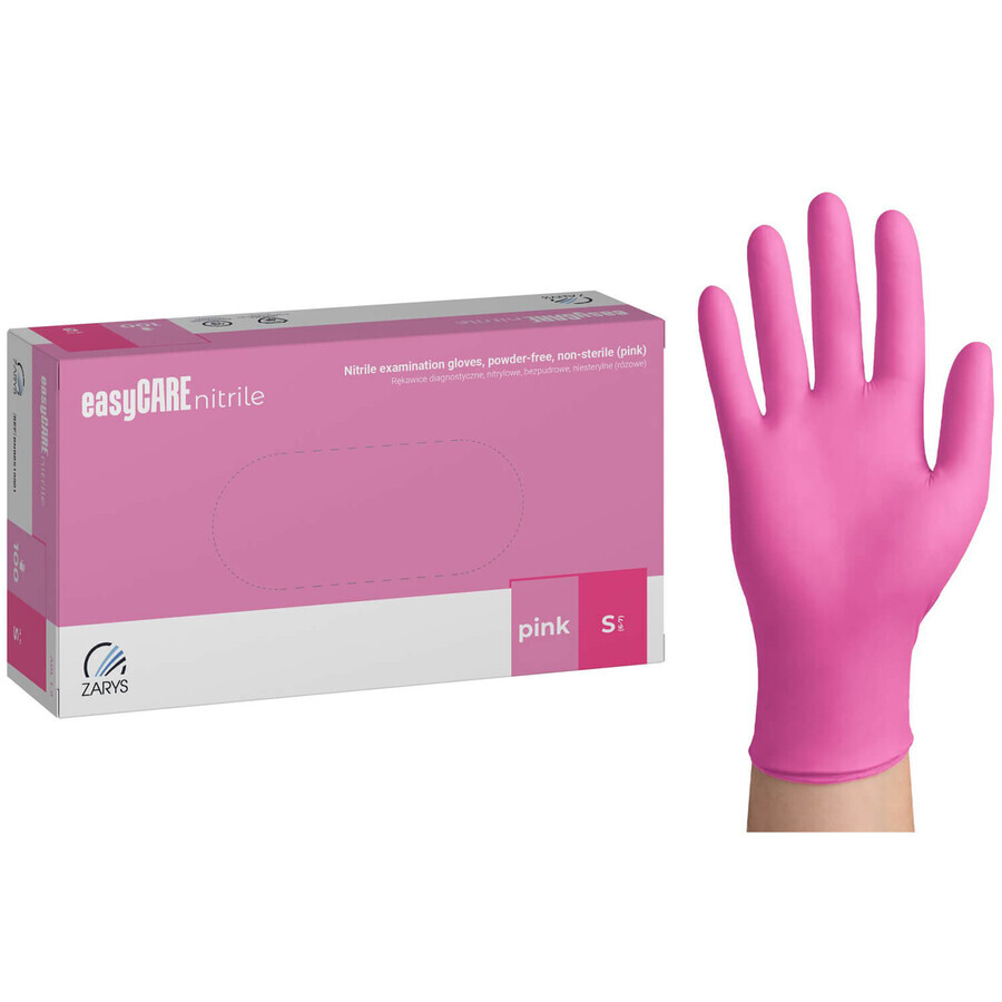 EasyCare Nitrile, gants en nitrile, non stériles, non poudrés, rose, taille S, 100 pièces