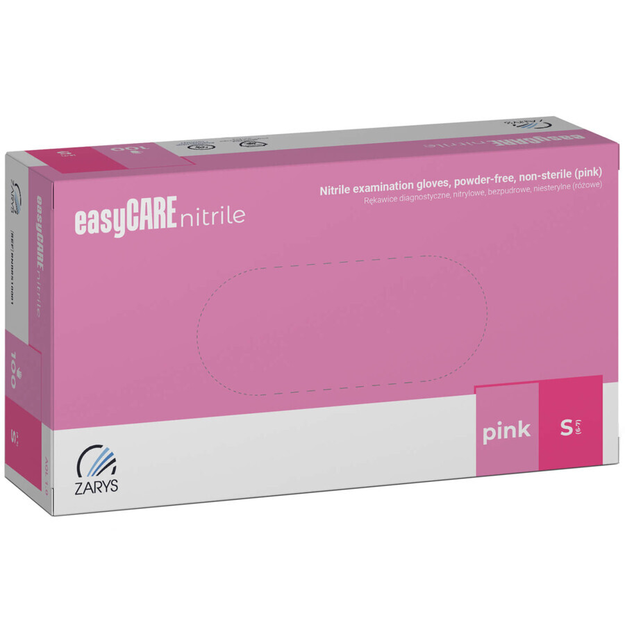 EasyCare Nitrile, gants en nitrile, non stériles, non poudrés, rose, taille S, 100 pièces