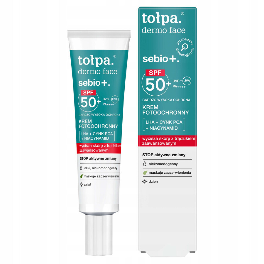 Tolpa Dermo Face Sebio+, crema de día fotoprotectora, FPS 50+, 40 ml