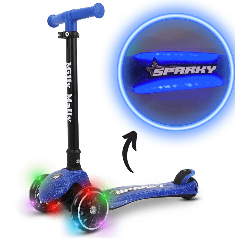 Trottinette pliable LED avec plateforme éclairée Sparky, + 3 ans, Bleu, Milly Mally