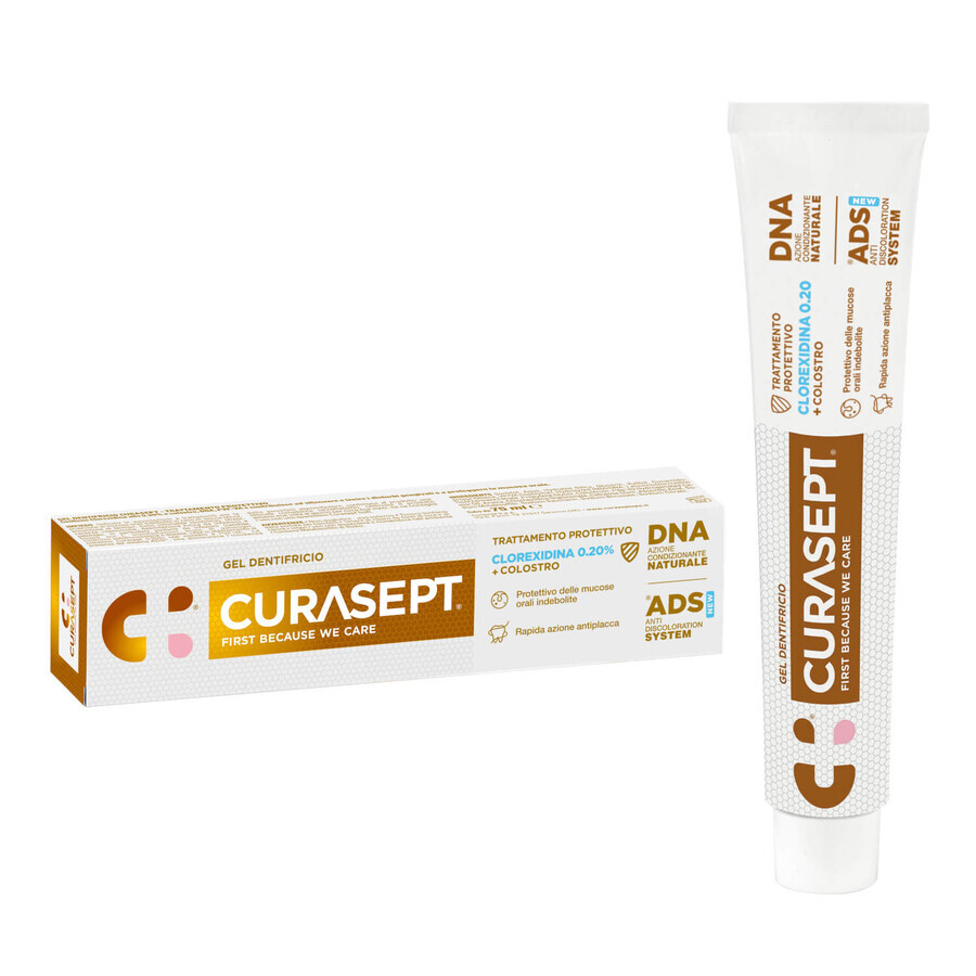 Curasept ADS DNA 720 Protective, dentifrice avec chlorhexidine 0,2% et colostrum, 75 ml EMBALLAGE CONTAMINE