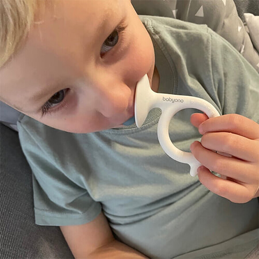 BabyOno, anneau de dentition en silicone, escargot, blanc, dès la naissance, 1 pièce