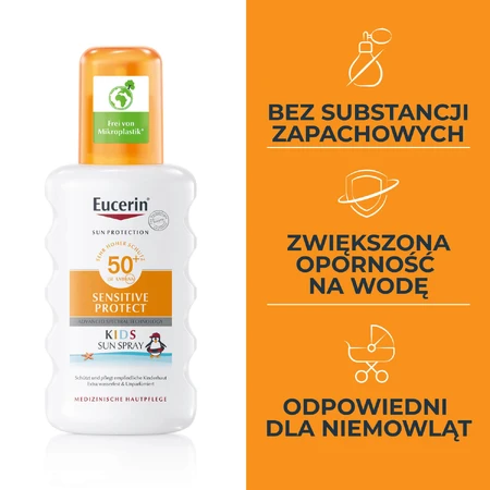 Eucerin Sun Protection Sensitive Protect, spray protector para niños, ultraligero, FPS 50+, 200 ml