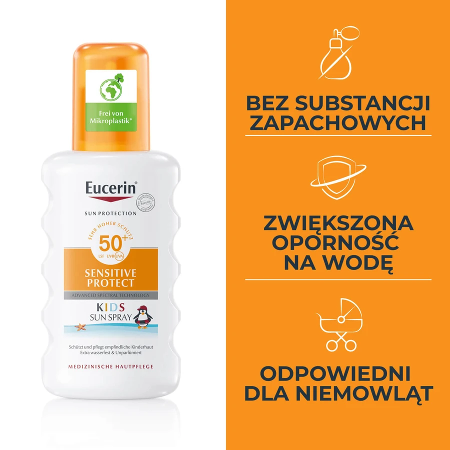 Eucerin Sun Protection Sensitive Protect, spray protector para niños, ultraligero, FPS 50+, 200 ml