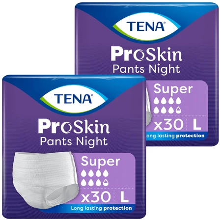 Set Tena Pants ProSkin Night, slip absorbant, taille L, 100-135 cm, Super, 2 x 30 pièces