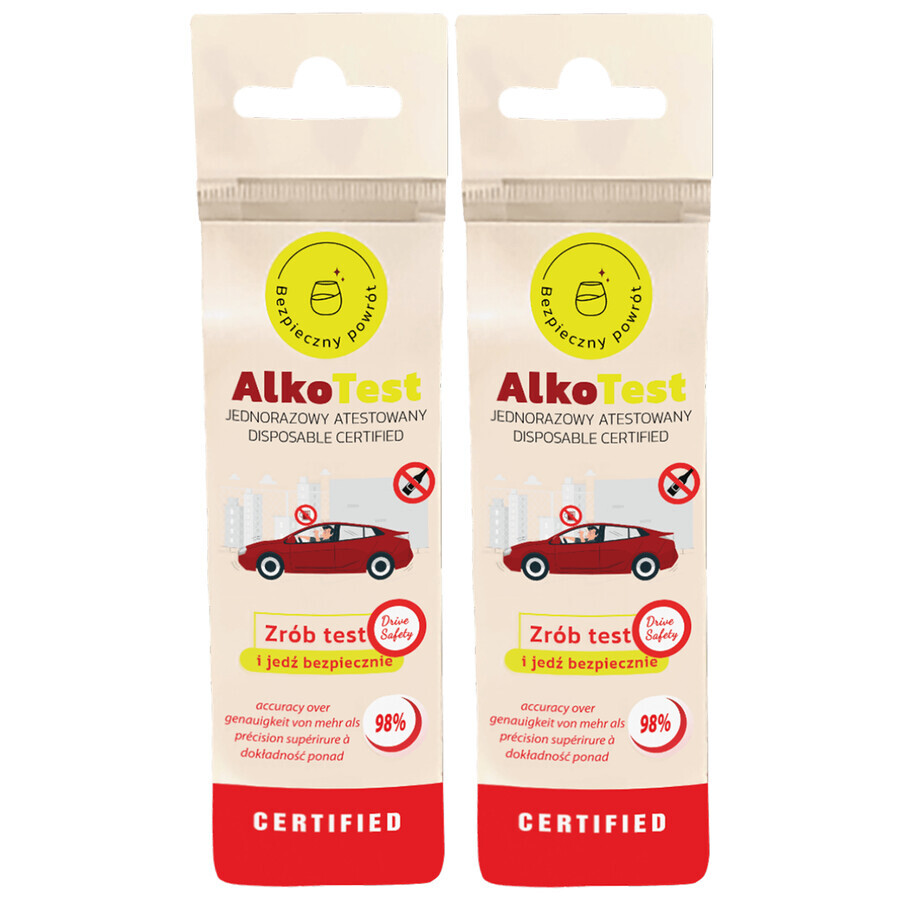 AlkoTest, disposable certified breath alcohol test, 2 pieces
