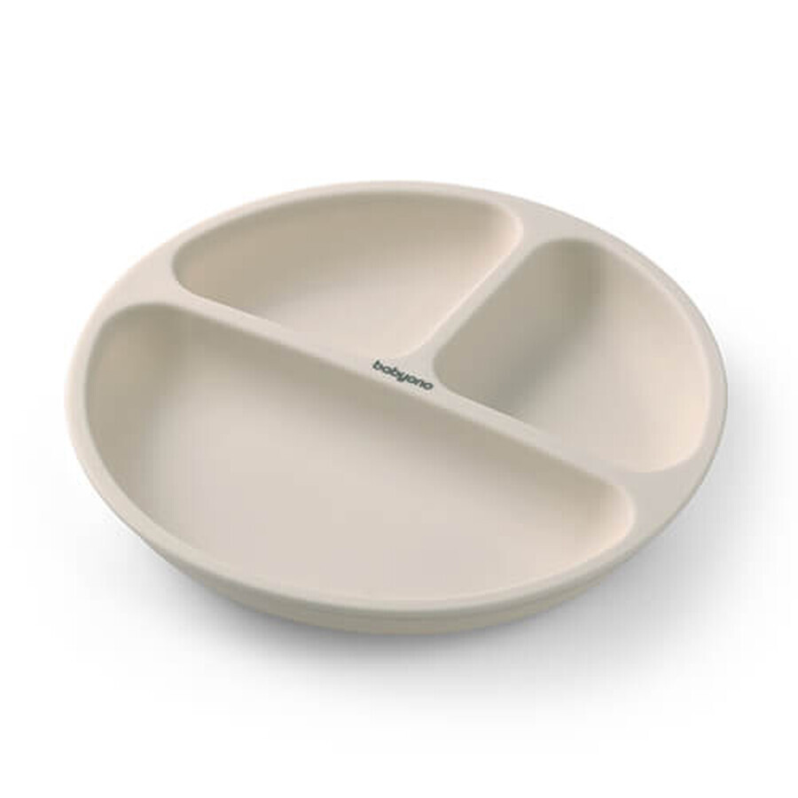 BabyOno, farfurie din silicon cu ventuză, bej, de la 6 luni, 1 buc.