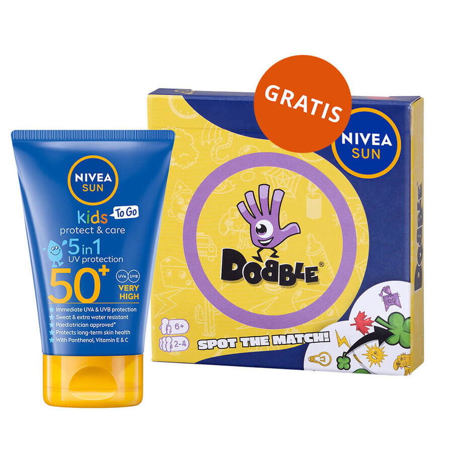 Nivea Sun Kids Protect & Care 5in1, lotion solaire pour enfants, SPF 50+, 50 ml + jeu Dobble gratuit