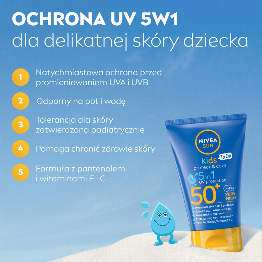 Nivea Sun Kids Protect & Care 5in1, lotion solaire pour enfants, SPF 50+, 50 ml + jeu Dobble gratuit
