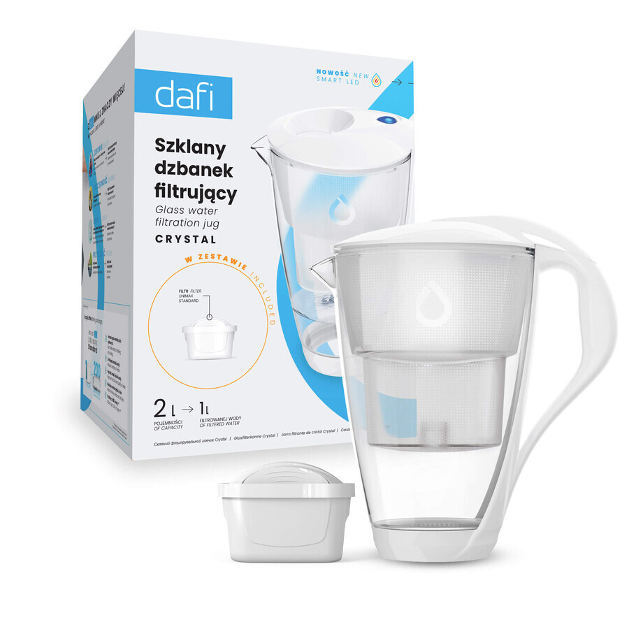 Dafi Crystal Led Glasfilterkanne, weiß, 2 l + Unimax Filter, 1 Stück DEFEKT VERPACKUNG