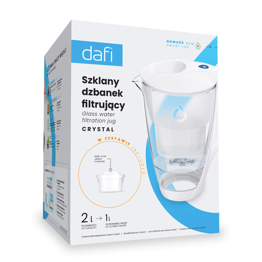 Dafi Crystal Led Glasfilterkanne, weiß, 2 l + Unimax Filter, 1 Stück DEFEKT VERPACKUNG