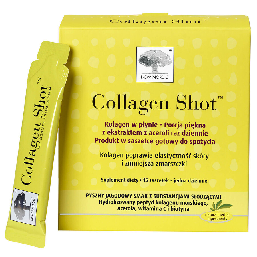 Nuovo Nordic Collagen Shot, collagene liquido, gusto frutti di bosco, 15 bustine CONFEZIONE DISTRUTTA