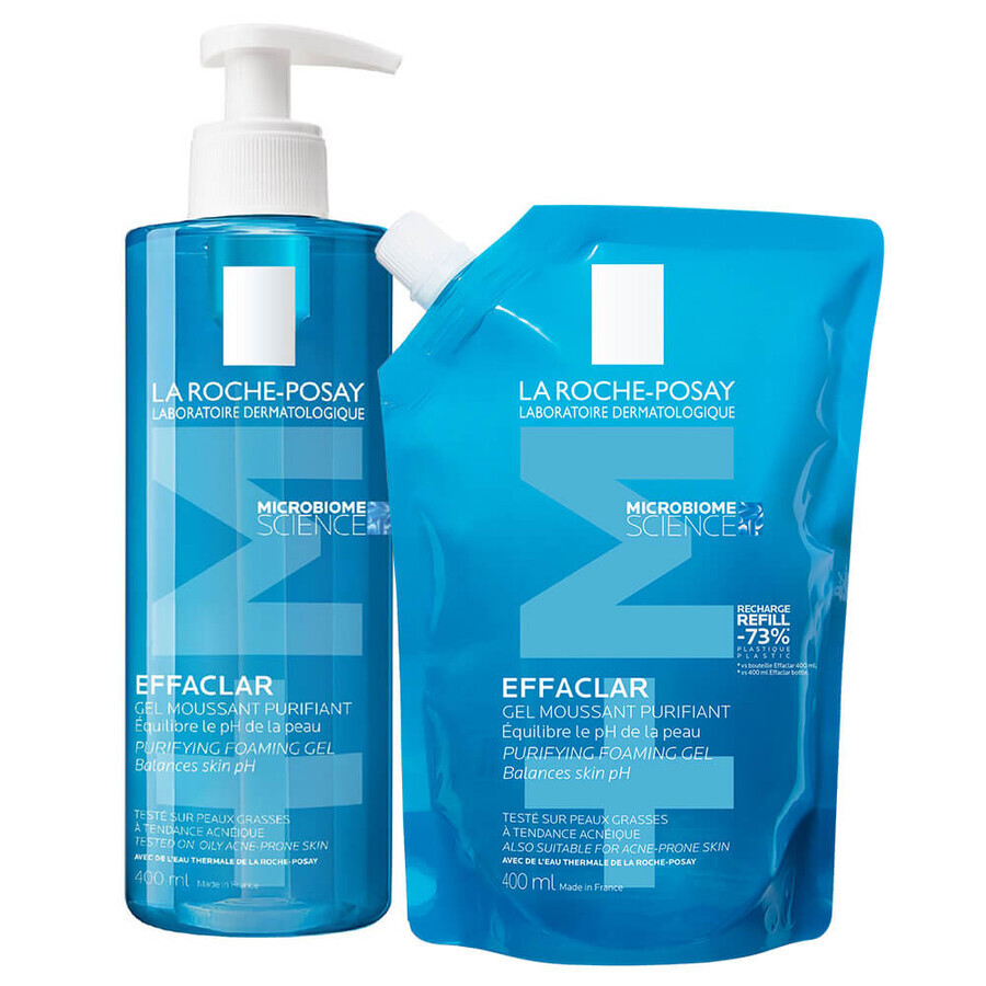 La Roche-Posay Effaclar Kit, Reinigungsgel für fettige und empfindliche Haut, 400 ml + Ersatz, 400 ml