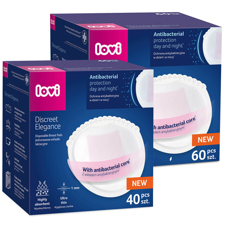 Lovi Discreet Elegance set, breast pads, antibacterial, white, 60 pcs + 40 pcs