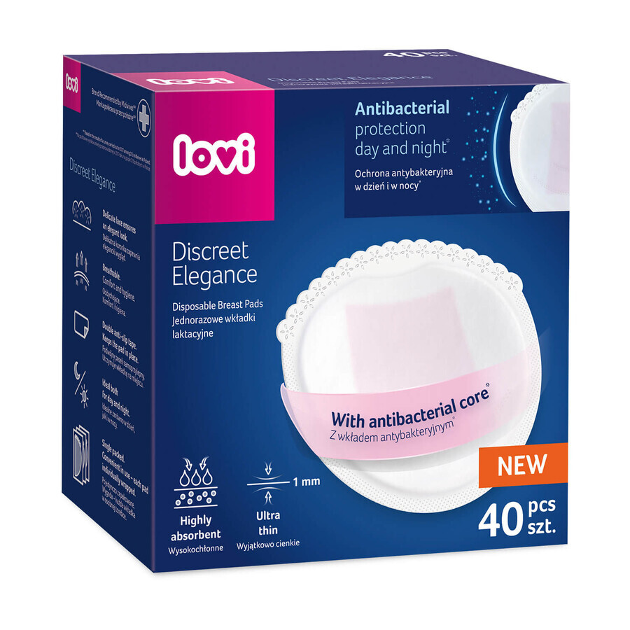 Lovi Discreet Elegance set, breast pads, antibacterial, white, 60 pcs + 40 pcs