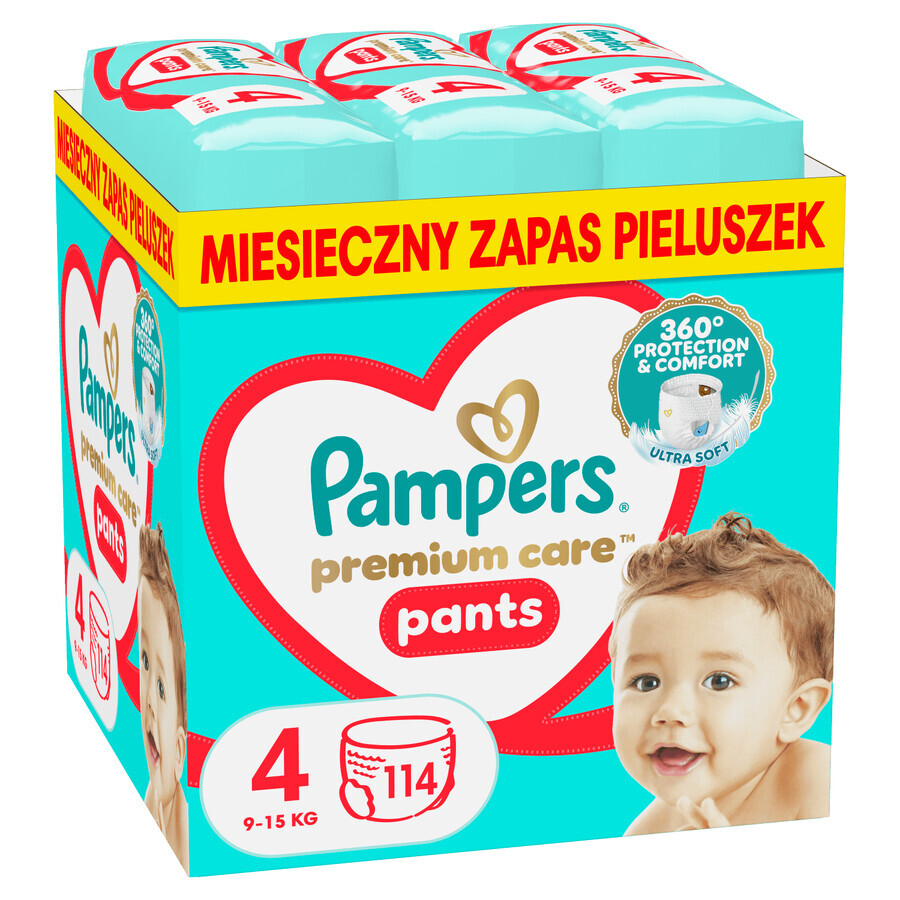Pampers Premium Care Pants, scutece, mărimea 4, 9-15 kg, 114 buc