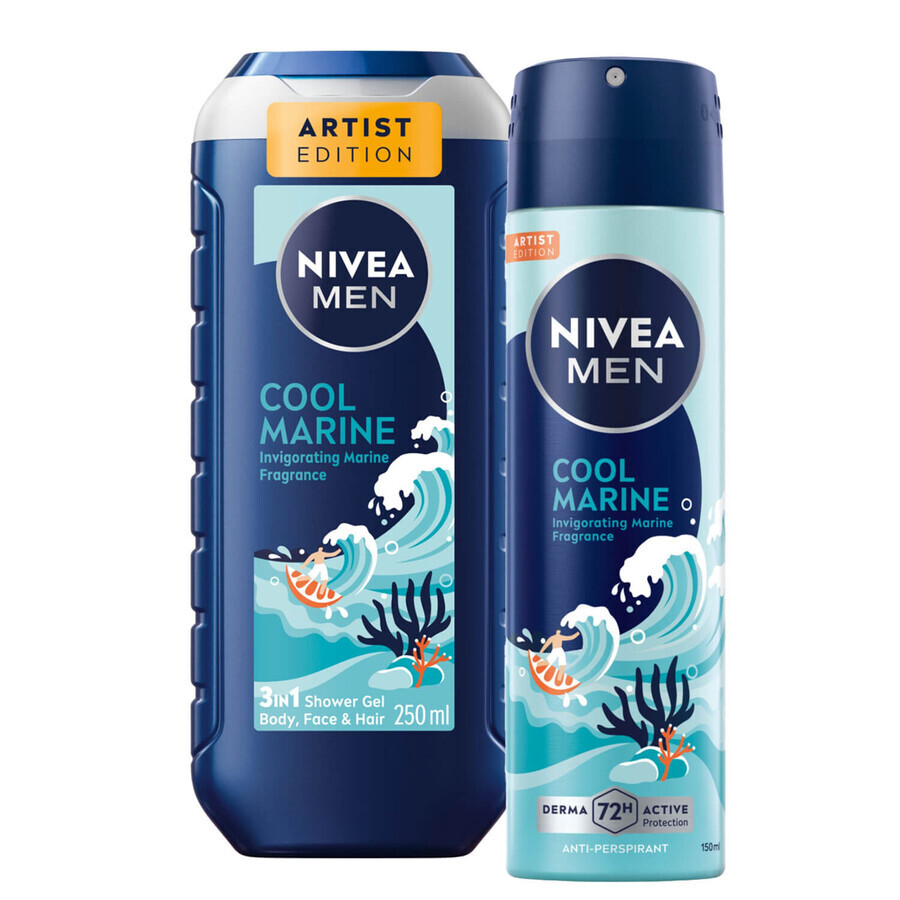 Nivea Men set, douchegel, Cool Marine, 250 ml + antitranspiratiespray, Cool Marine, 150 ml