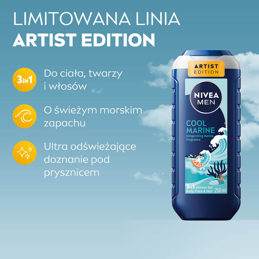 Nivea Men set, douchegel, Cool Marine, 250 ml + antitranspiratiespray, Cool Marine, 150 ml