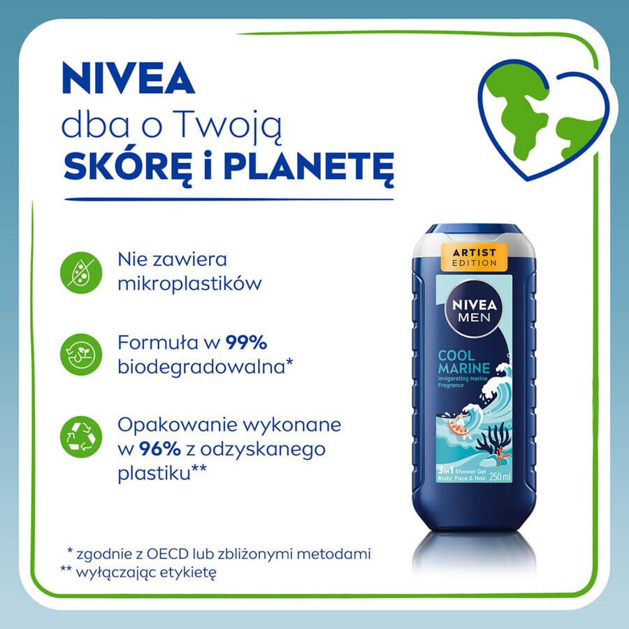 Nivea Men set, douchegel, Cool Marine, 250 ml + antitranspiratiespray, Cool Marine, 150 ml