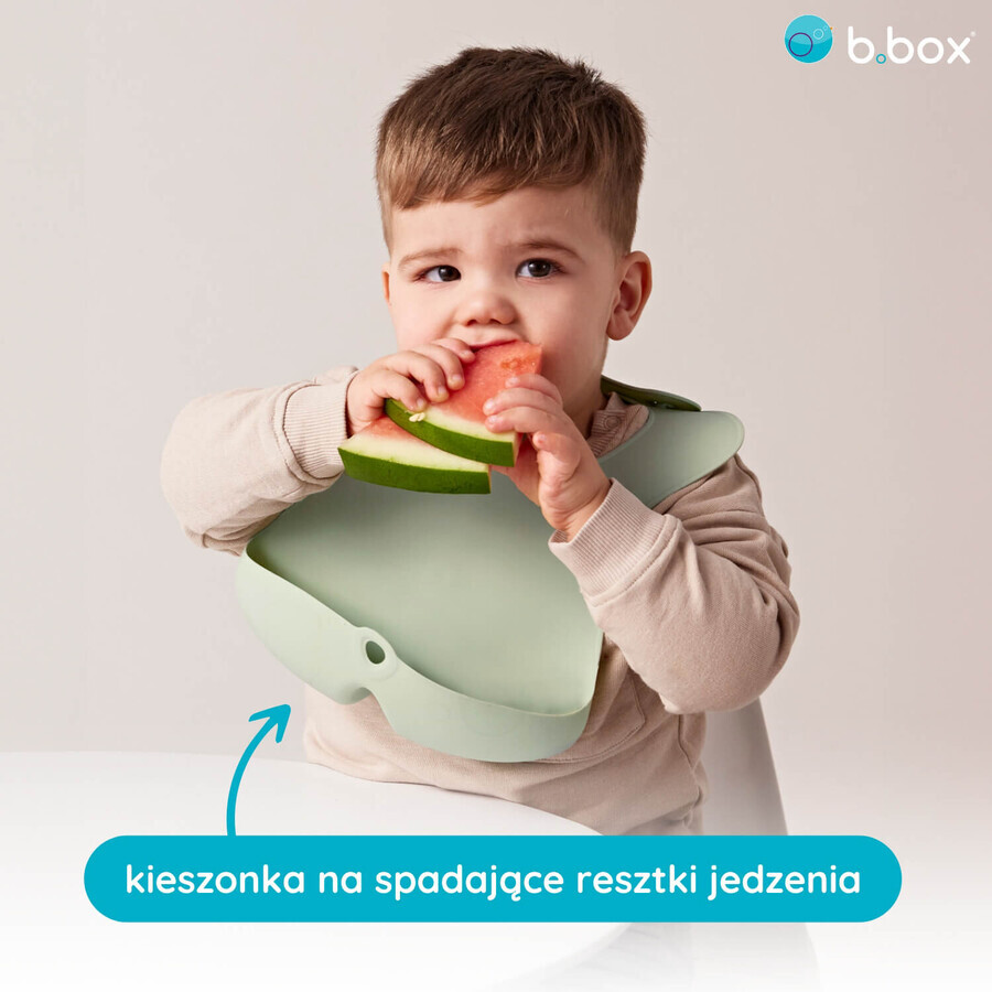 B.Box, Silikonlätzchen mit offener Tasche, einziehbar, Salbei, ab 4 Monaten, 1 Stück