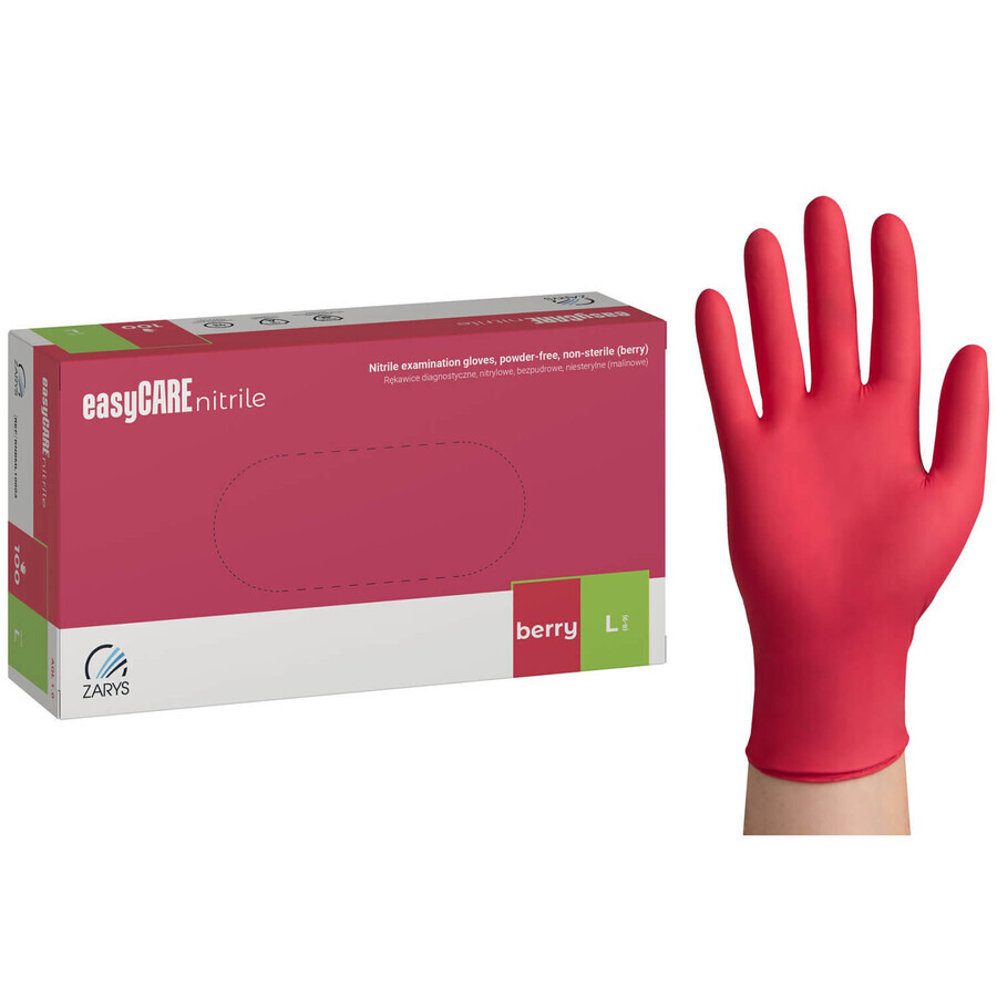 EasyCare Nitrile, guanti in nitrile, non sterili, senza polvere, lampone, taglia L, 100 pezzi