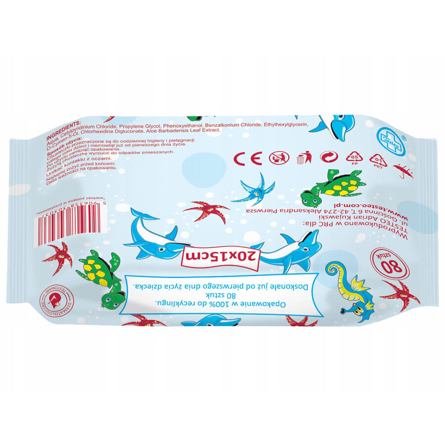 Testeo, wet wipes for babies and children from 1 day old, 99.8% water, 80 pieces