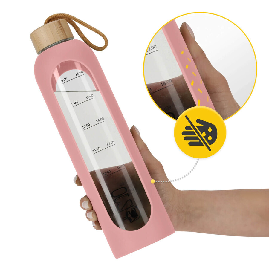 4Fizjo, Glaswasserflasche in Silikonhülle, motivierend, rosa, 1 l