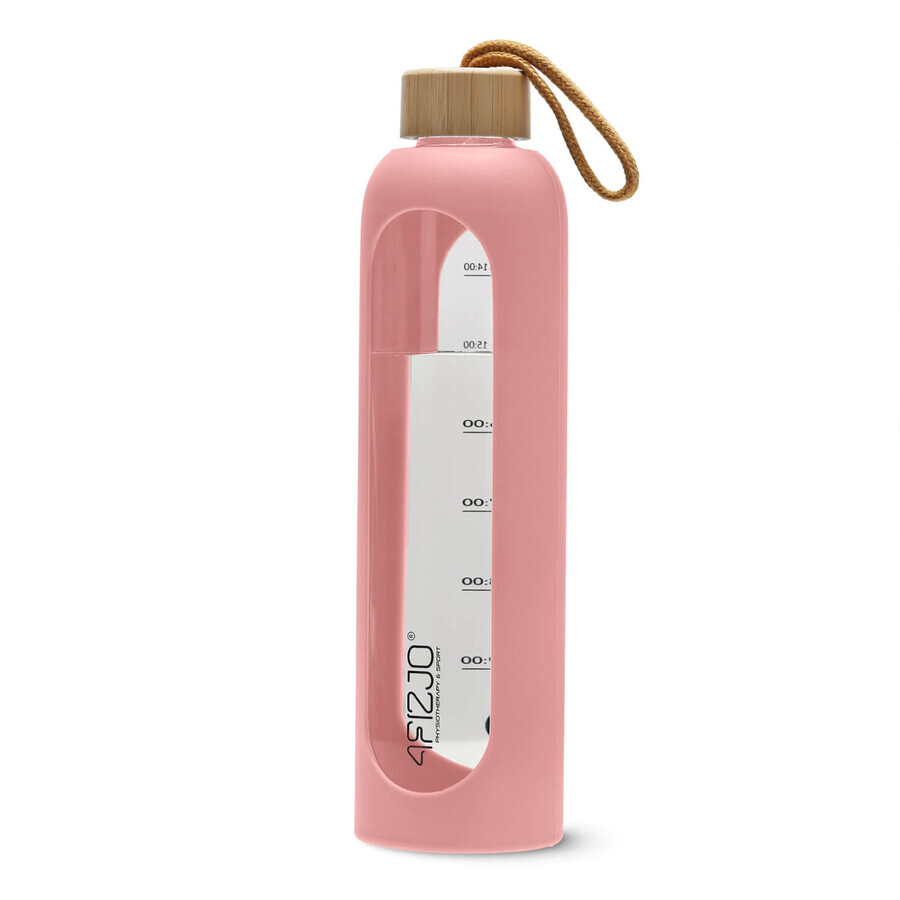 4Fizjo, Glaswasserflasche in Silikonhülle, motivierend, rosa, 1 l