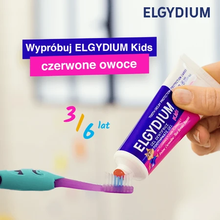 Elgydium Kids Fluorinol, pasta dentífrica anticaries para niños de 3 a 6 años, frambuesa y fresa, 50 ml
