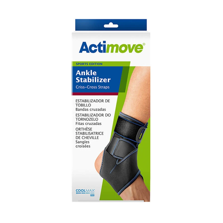 Actimove Sports Edition, estabilizador de tobillo, negro, correas cruzadas, ajustable