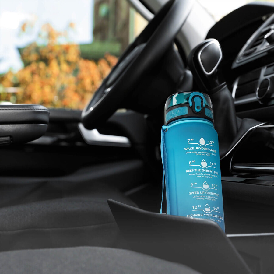 4Fizjo, tritan water bottle, motivational bidon, blue, 1 l