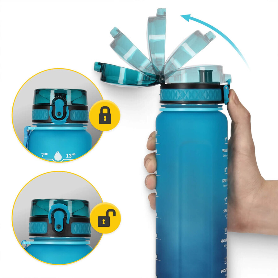 4Fizjo, tritan water bottle, motivational bidon, blue, 1 l
