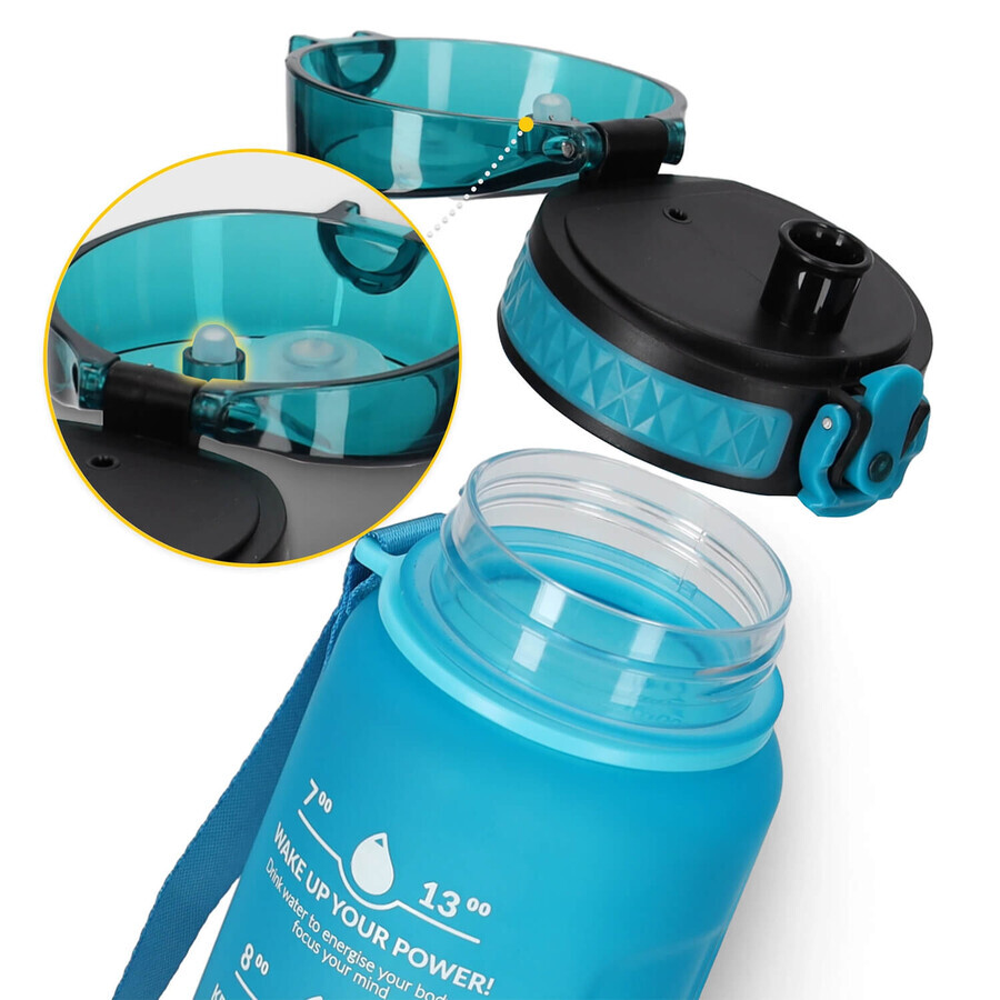 4Fizjo, tritan water bottle, motivational bidon, blue, 1 l