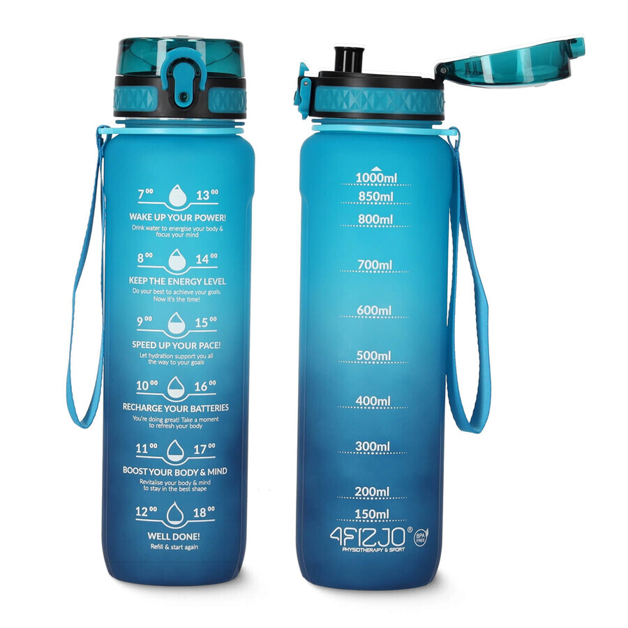 4Fizjo, tritan water bottle, motivational bidon, blue, 1 l