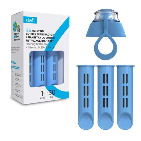 Dafi-Set, Flaschenfilter, 3 Stück + weicher Flaschenverschluss, blau, 1 Stück